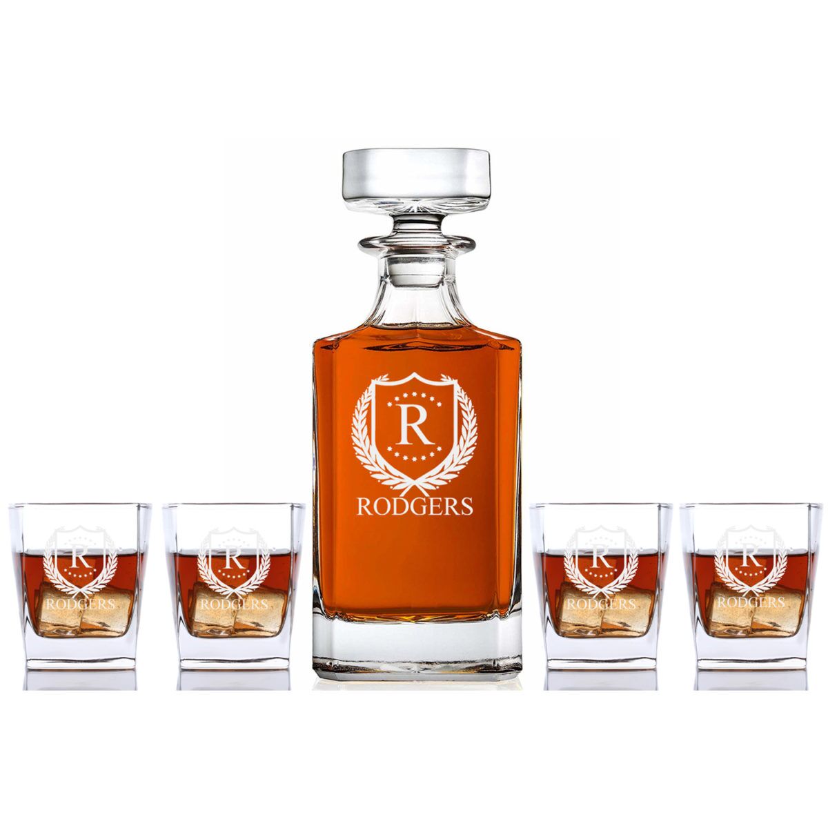 ShieldStar Personalized 5 pc Whiskey Decanter Set