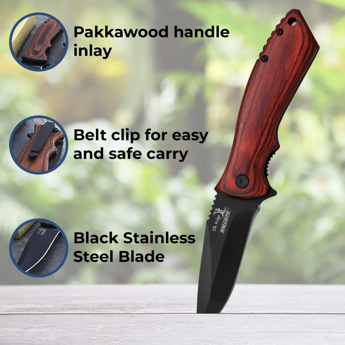 Personalized 7.75" Spring Assisted Folding Knife with Wood Handle - Image 2