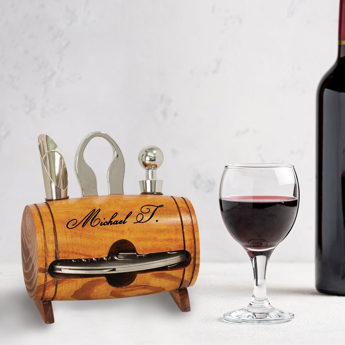 Personalized 4 Piece Wine Tool Set - Barrel Decor