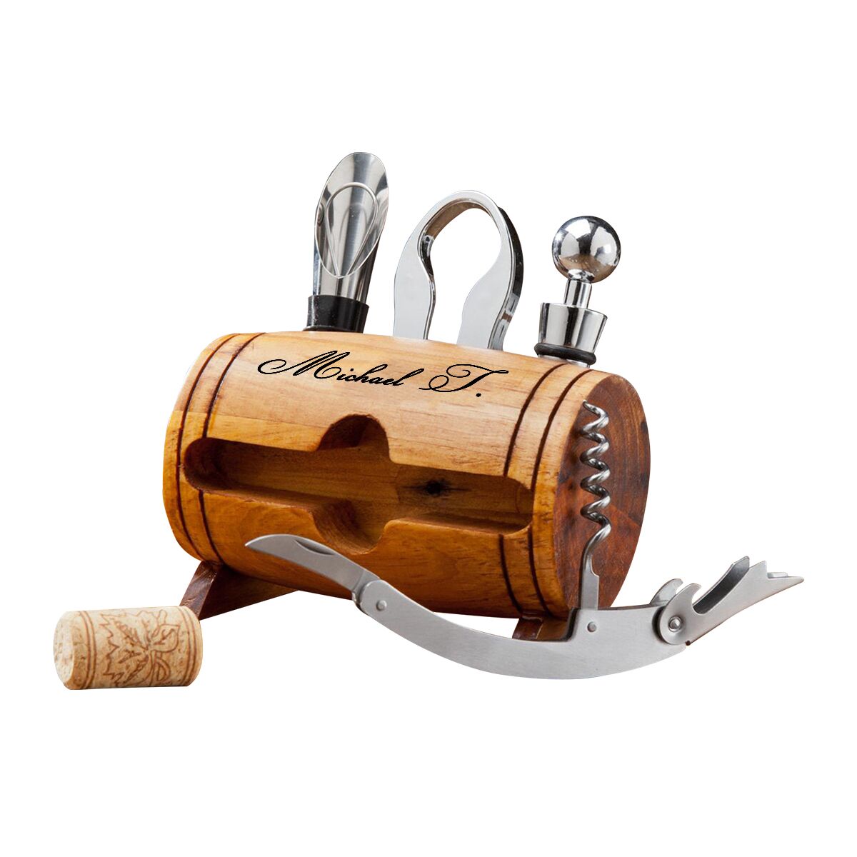 Personalized 4 Piece Wine Tool Set - Barrel Decor - Image 5