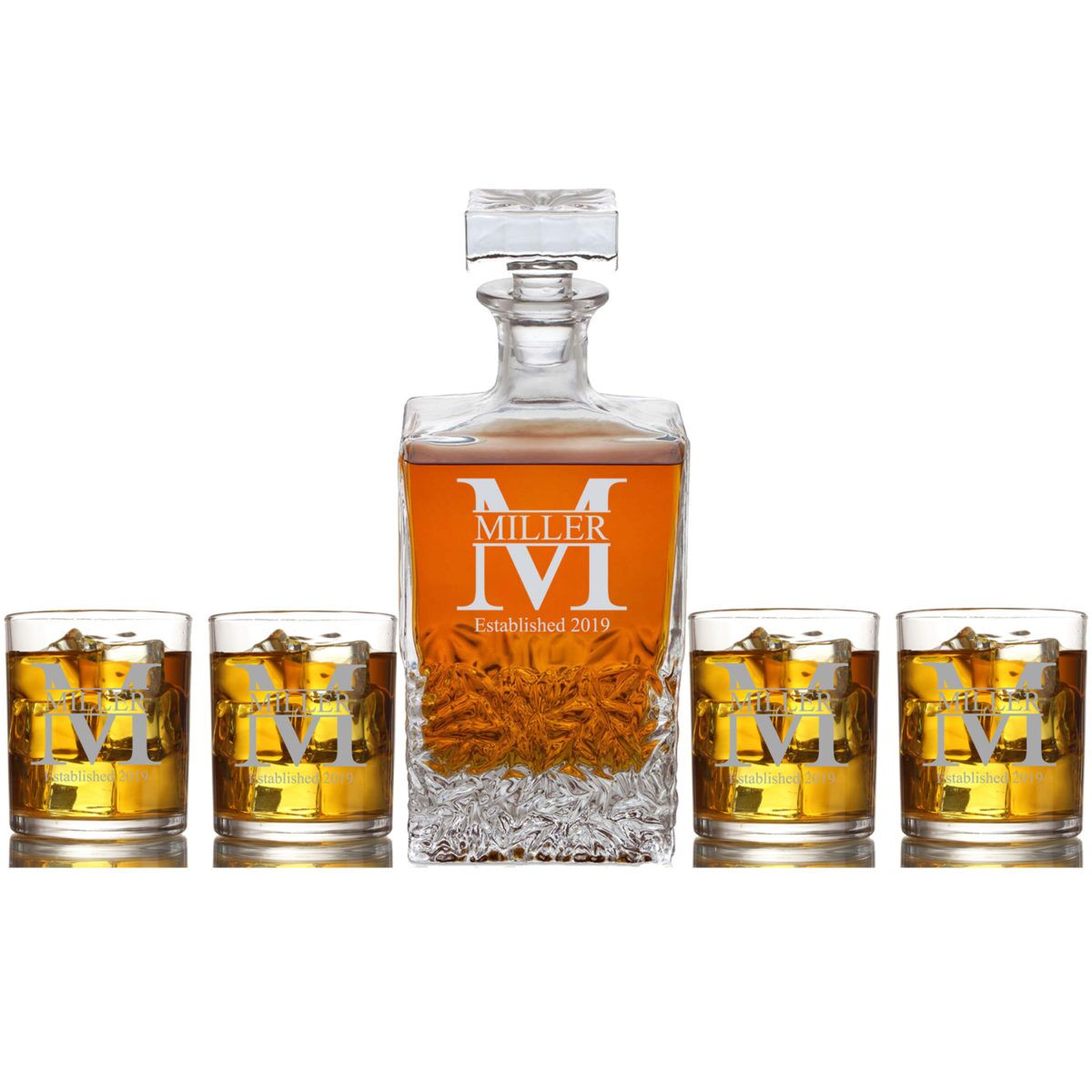 Miller Personalized Whiskey Decanter & Whiskey Rock Glass Set