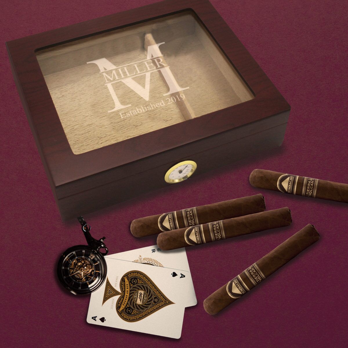 Miller Premium Brown Personalized Cigar Humidor 50 Count