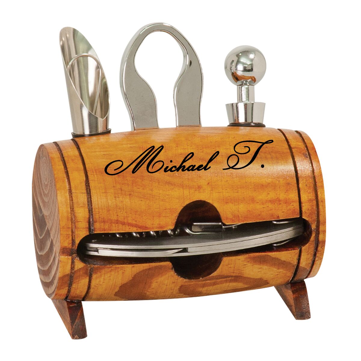 Personalized 4 Piece Wine Tool Set - Barrel Decor - Image 4