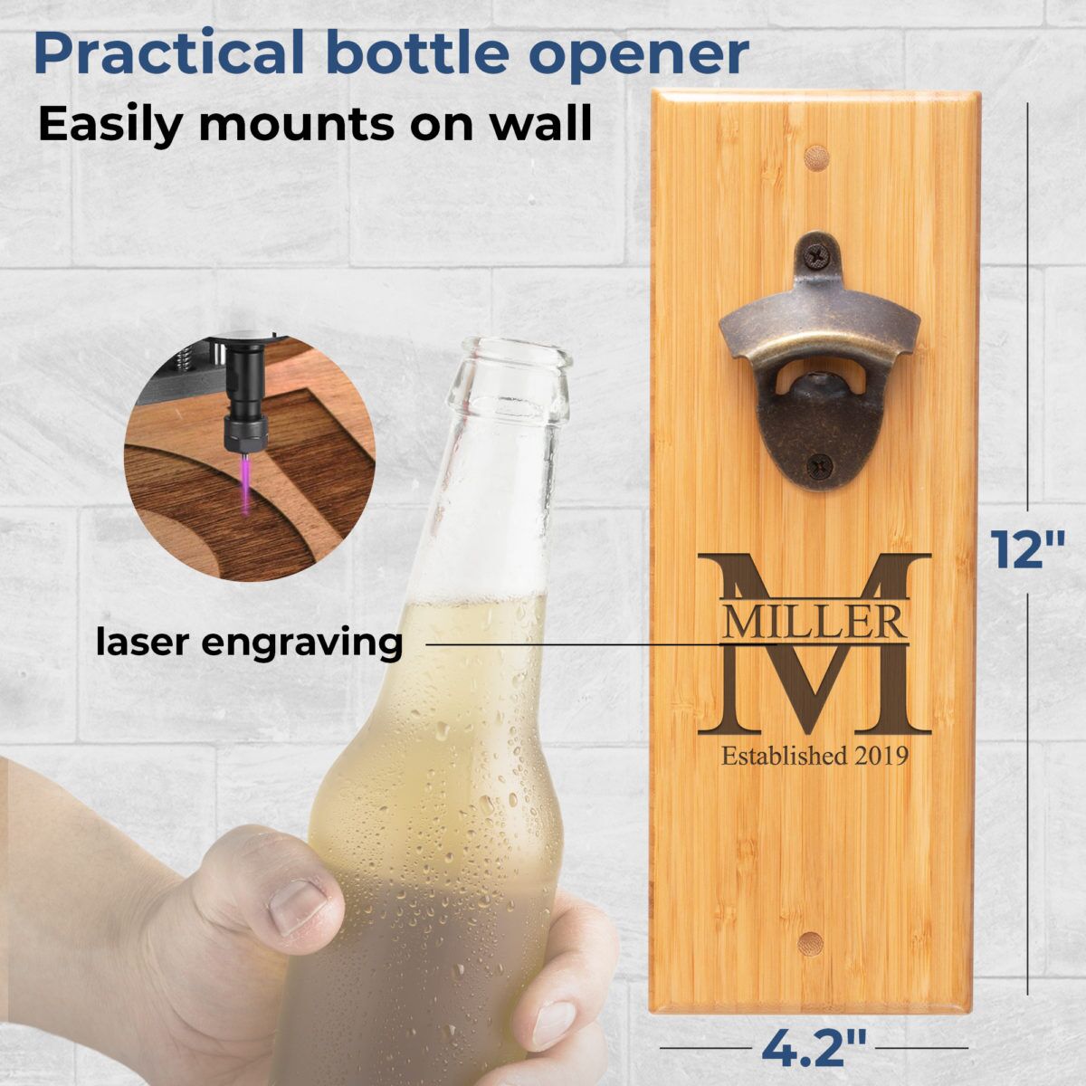 Personalized Monogram Wall Mounted Bottle Opener - Image 2