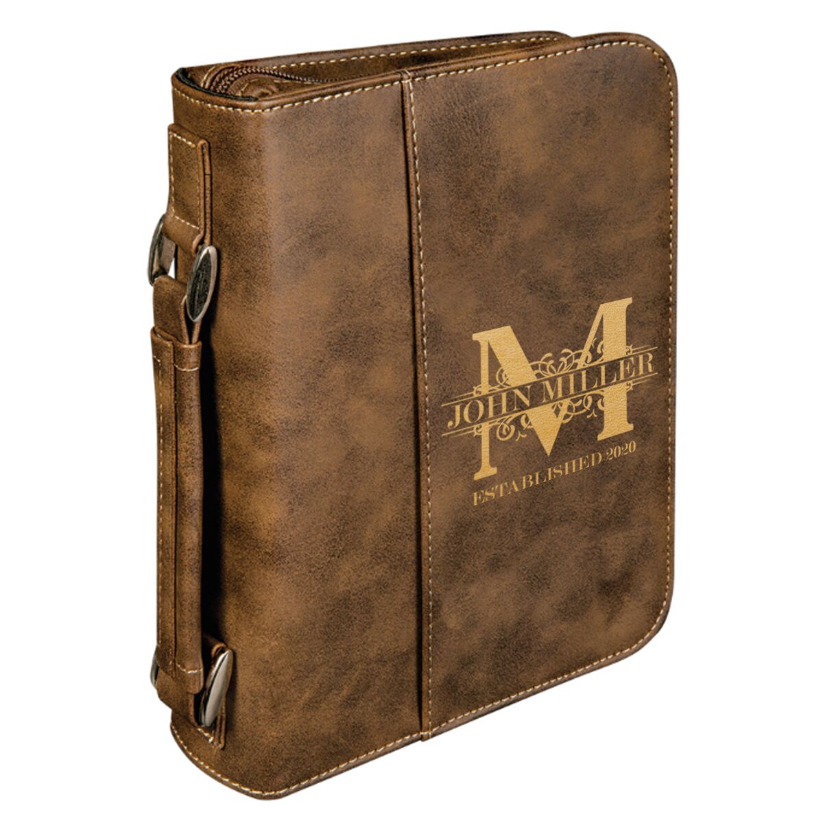 personalized laser engraved faux leather bible cover with handle and zipper