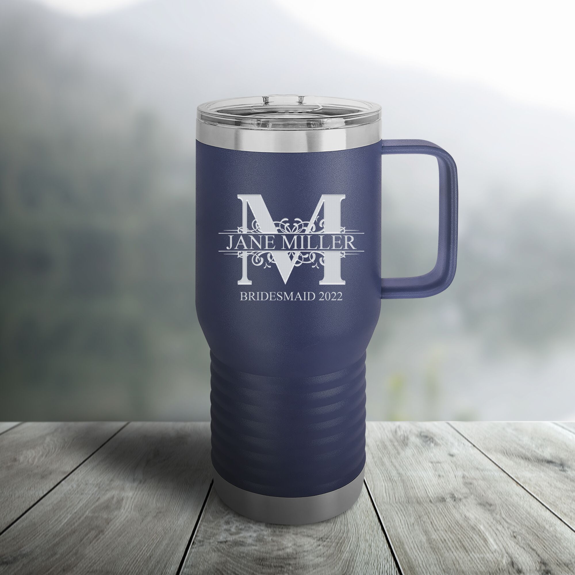 Personalized Royal Monogram Insulated Travel Mug with Handle - Image 3